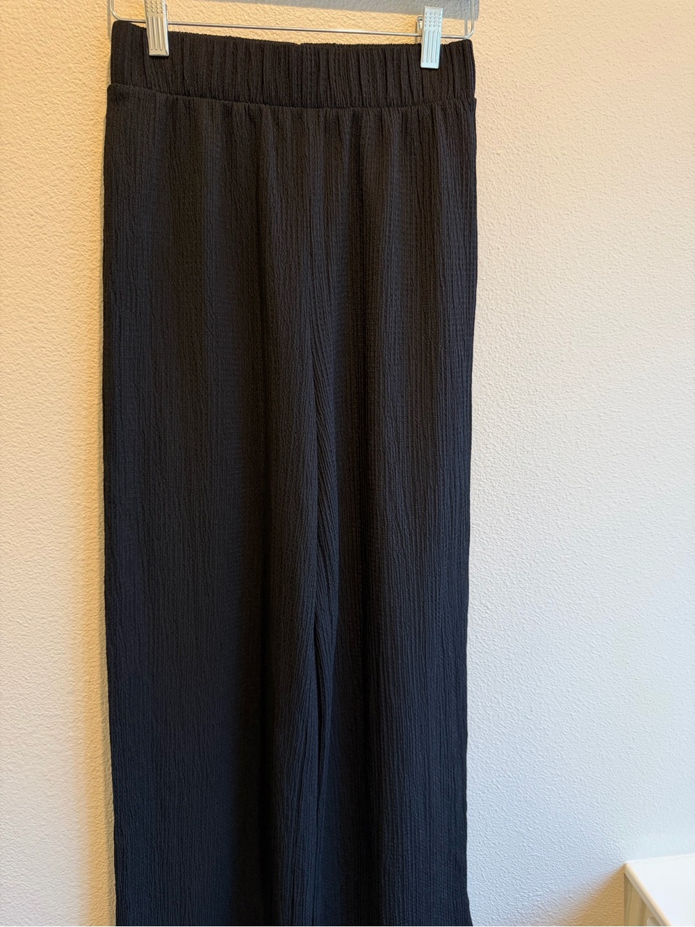 Black Wide Leg Textured Pants